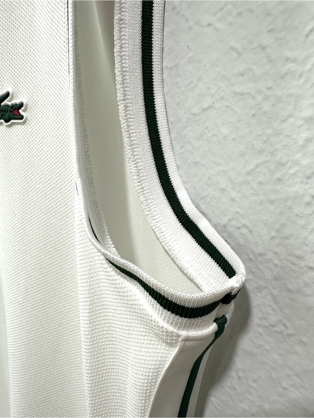 Lacoste White Tennis Dress with Green Trim and Dark Green Shorts set - Picture 5 of 13